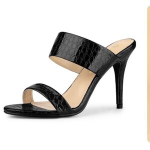 (NEW) US, Black faux leather, crocodile embossed, slide sandal, size 9.5